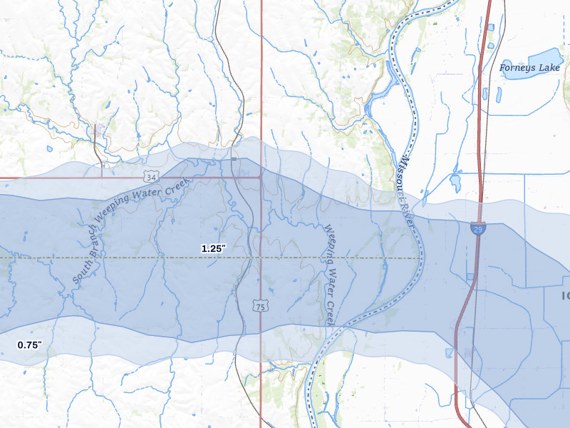 NEXRAD radar-signature map of the hail storm over Union, NE on Jul 8, 2026