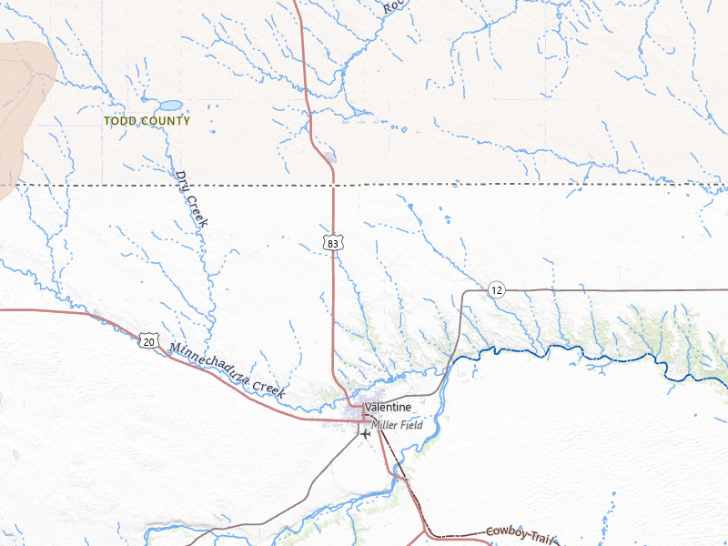 Radar-estimated hail-size map of the storm over Valentine, NE on Jul 6, 2026
