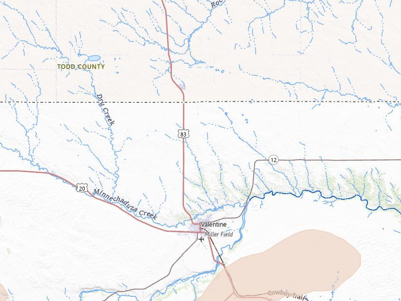 Radar-estimated hail-size map of the storm over Valentine, NE on Jul 27, 2026