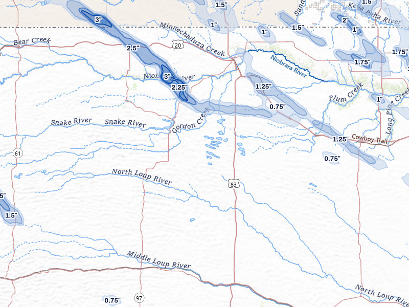 NEXRAD radar-signature map of the hail storm over Valentine, NE on Aug 11, 2026