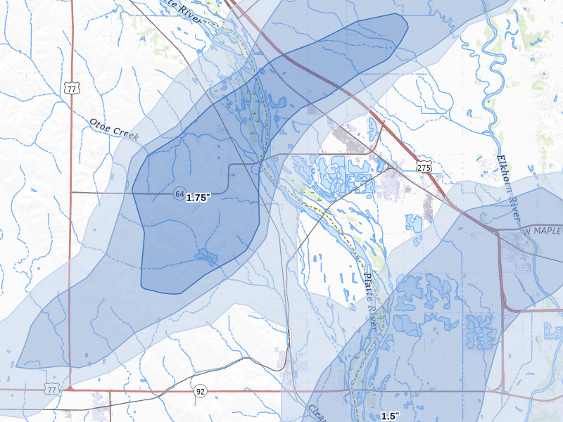 NEXRAD radar-signature map of the hail over Valley, NE