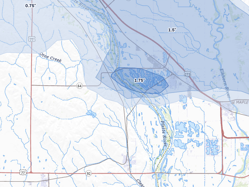 NEXRAD radar-signature map of the hail storm over Valley, NE on May 15, 2026