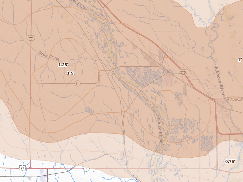 Radar-estimated hail-size map of the storm over Valley, NE