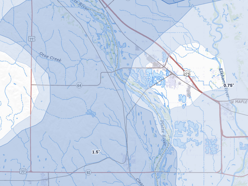 NEXRAD radar-signature map of the hail over Valley, NE