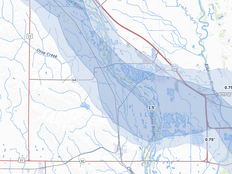 NEXRAD radar-signature map of the hail over Valley, NE