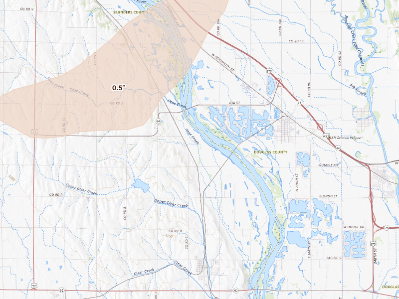 Radar-estimated hail-size map of the storm over Valley, NE