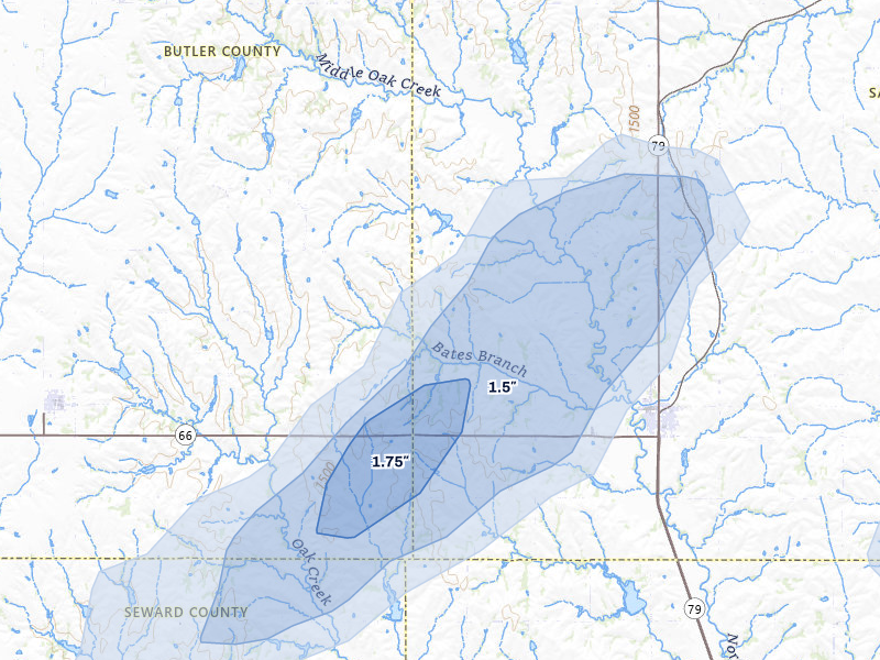 NEXRAD radar-signature map of the hail over Valparaiso, NE