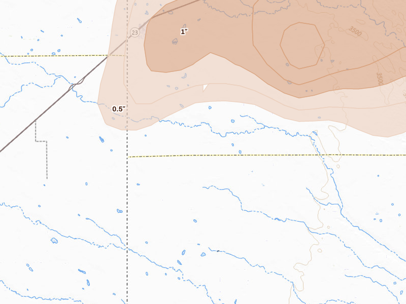 Radar-estimated hail-size map of the storm over Venango, NE on Jun 7, 2026