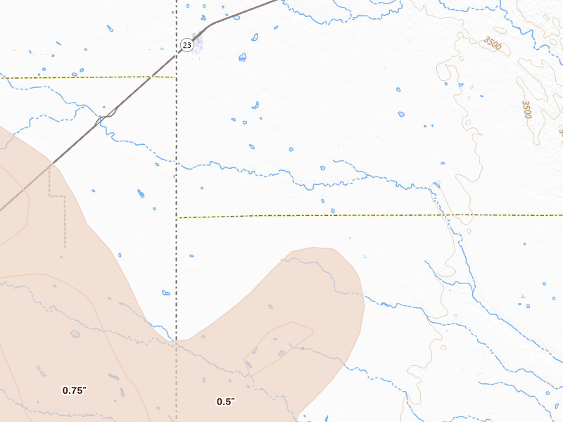 Radar-estimated hail-size map of the storm over Venango, NE on Jun 24, 2026