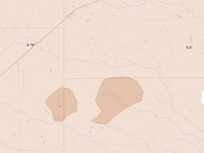 Radar-estimated hail-size map of the storm over Venango, NE on Jul 2, 2026