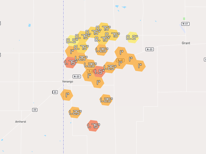Hail map of Venango, NE on Jul 3, 2026, hail up to 1.75"