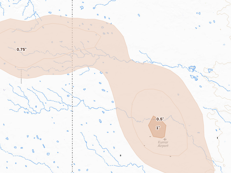 Radar-estimated hail-size map of the storm over Venango, NE on Aug 17, 2026