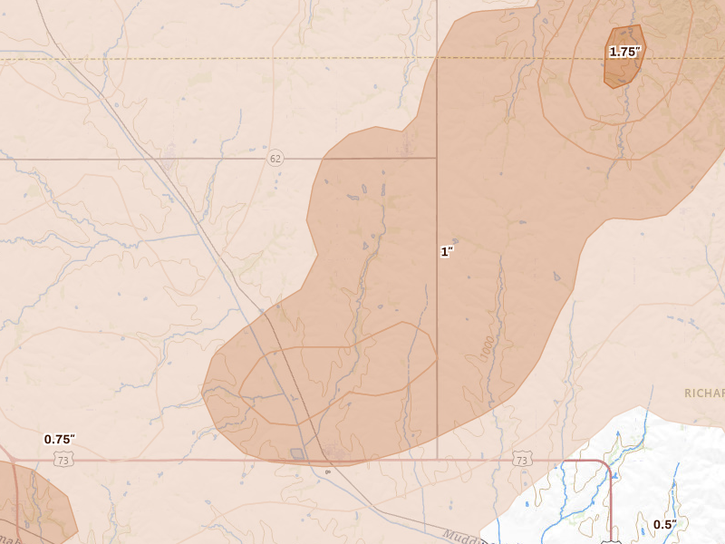 Radar-estimated hail-size map of the storm over Verdon, NE on May 18, 2026