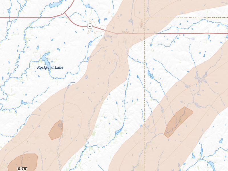 Radar-estimated hail-size map of the storm over Virginia, NE on Apr 23, 2026