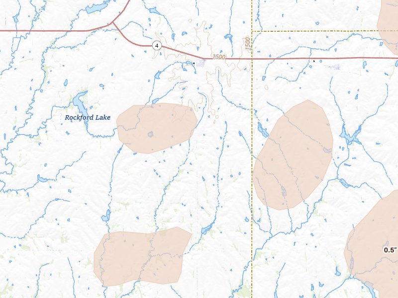 Radar-estimated hail-size map of the storm over Virginia, NE on May 17, 2026