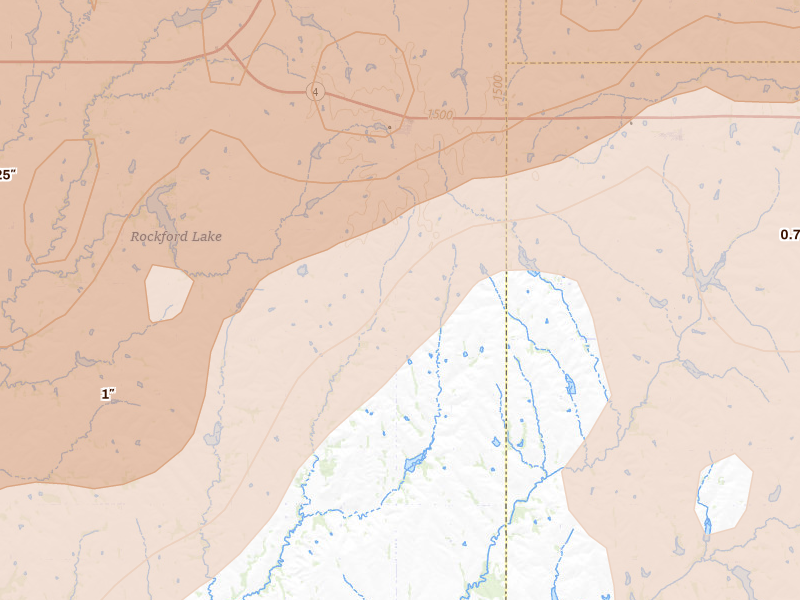 Radar-estimated hail-size map of the storm over Virginia, NE on May 18, 2026