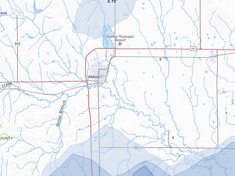 NEXRAD radar-signature map of the hail storm over Wahoo, NE on May 16, 2026