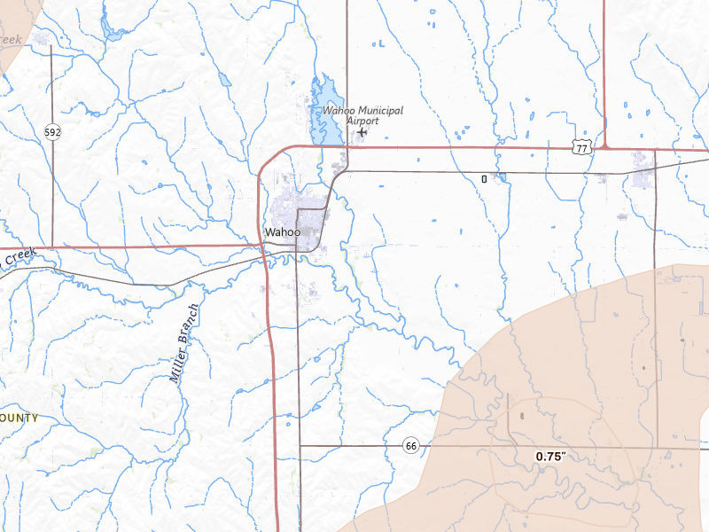 Radar-estimated hail-size map of the storm over Wahoo, NE on May 17, 2026