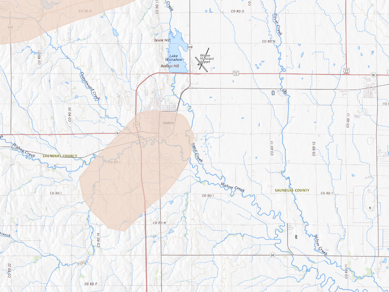 Radar-estimated hail-size map of the storm over Wahoo, NE