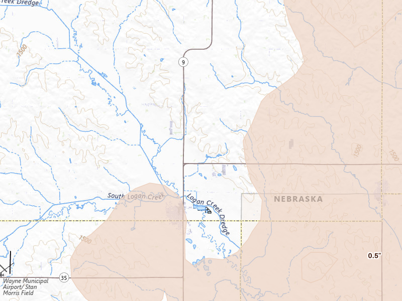 Radar-estimated hail-size map of the storm over Wakefield, NE on May 17, 2026