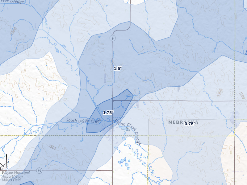 NEXRAD radar-signature map of the hail storm over Wakefield, NE on Jun 29, 2026