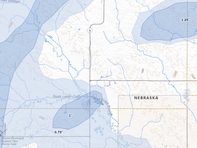 NEXRAD radar-signature map of the hail over Wakefield, NE