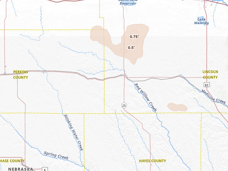 Radar-estimated hail-size map of the storm over Wallace, NE on May 23, 2026