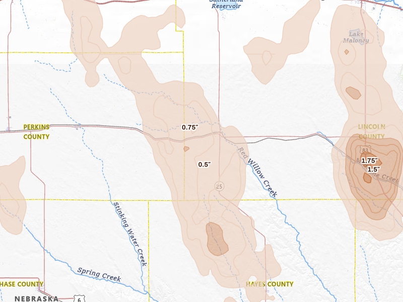 Radar-estimated hail-size map of the storm over Wallace, NE on May 30, 2026