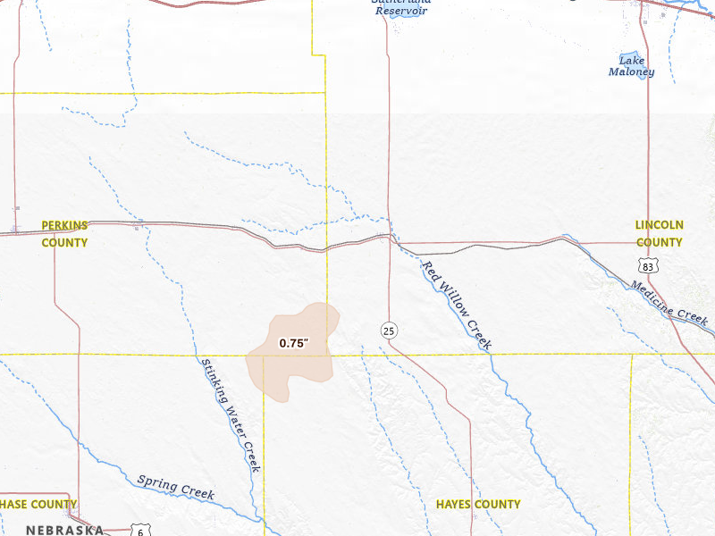 Radar-estimated hail-size map of the storm over Wallace, NE on Jun 1, 2026