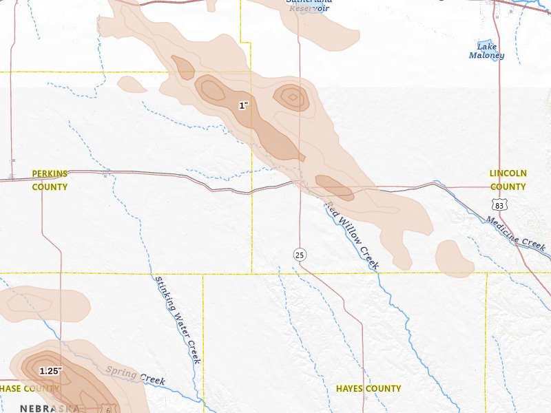Radar-estimated hail-size map of the storm over Wallace, NE