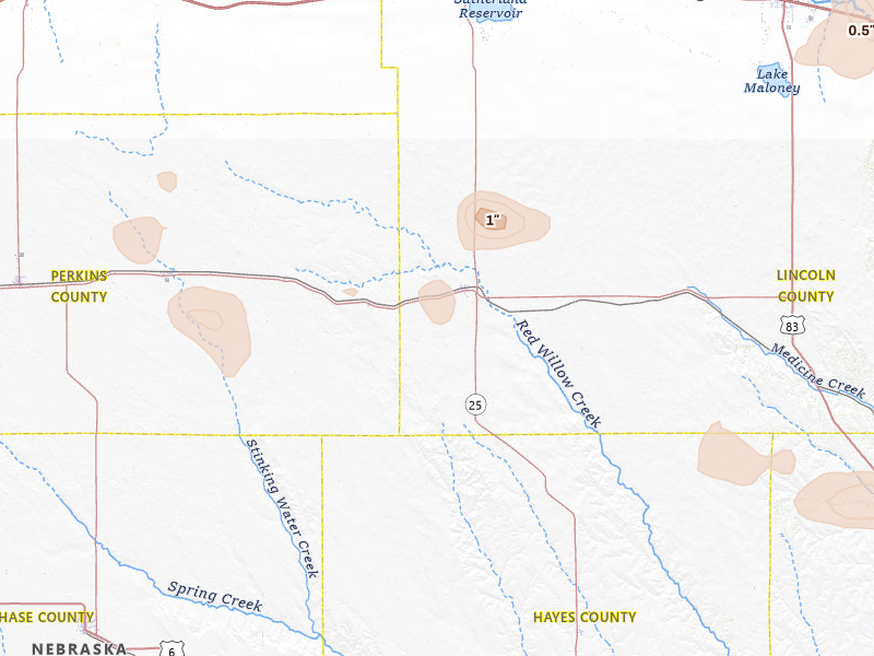 Radar-estimated hail-size map of the storm over Wallace, NE on Jul 8, 2026