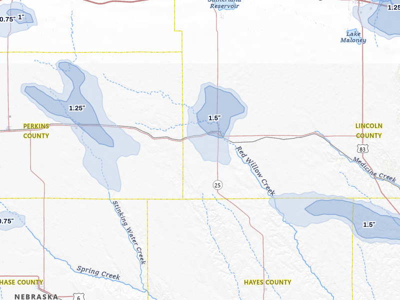NEXRAD radar-signature map of the hail storm over Wallace, NE on Jul 8, 2026