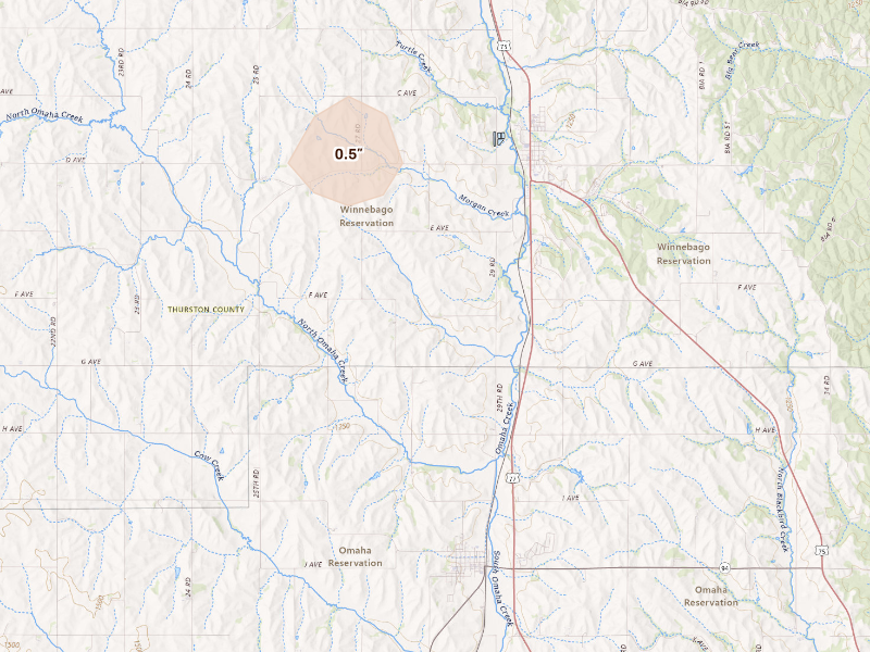 Radar-estimated hail-size map of the storm over Walthill, NE