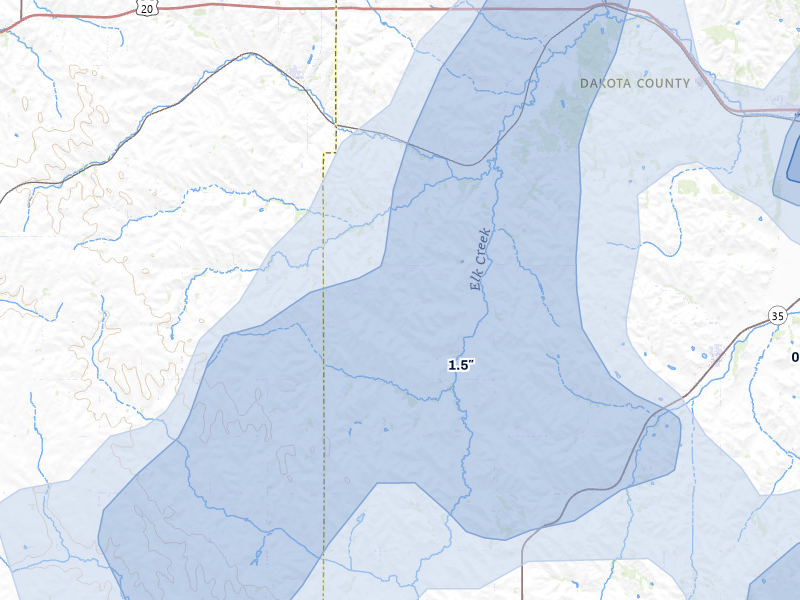 NEXRAD radar-signature map of the hail storm over Waterbury, NE on May 17, 2026