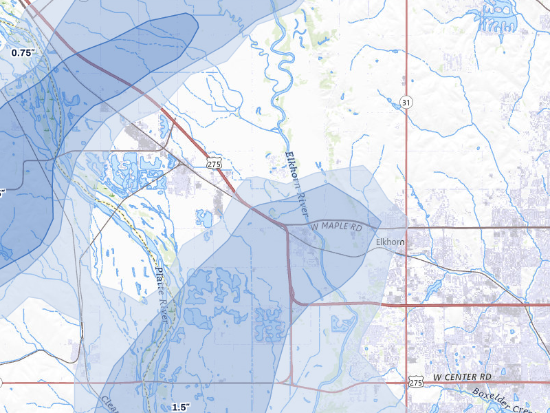 NEXRAD radar-signature map of the hail over Waterloo, NE