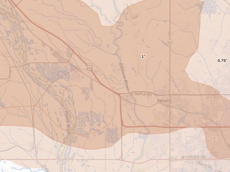 Radar-estimated hail-size map of the storm over Waterloo, NE