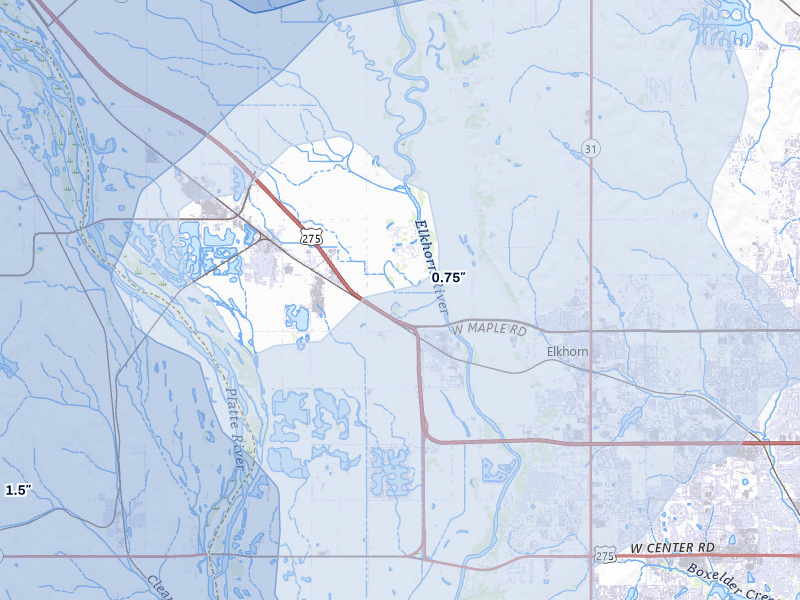 NEXRAD radar-signature map of the hail storm over Waterloo, NE on Jul 3, 2026