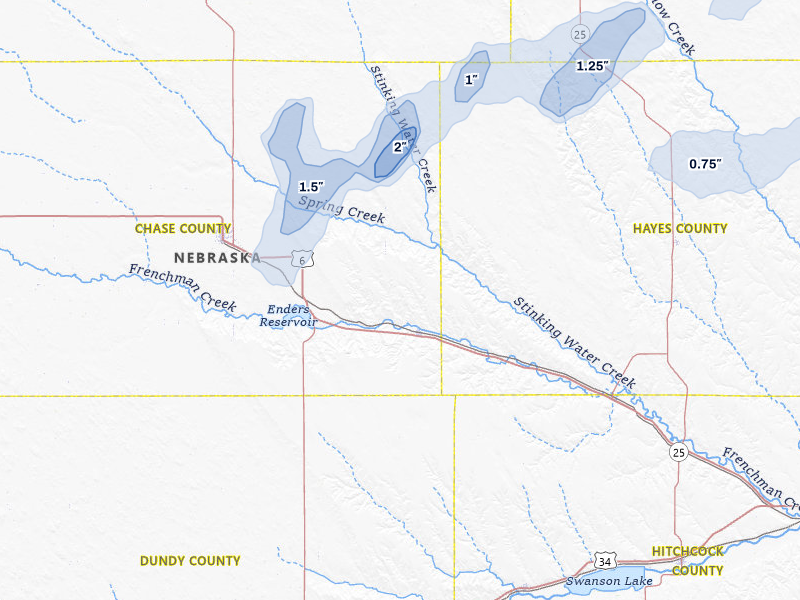 NEXRAD radar-signature map of the hail storm over Wauneta, NE on Jun 30, 2026