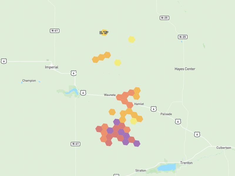 Hail map of Wauneta, NE on Jul 3, 2026, hail up to 4"