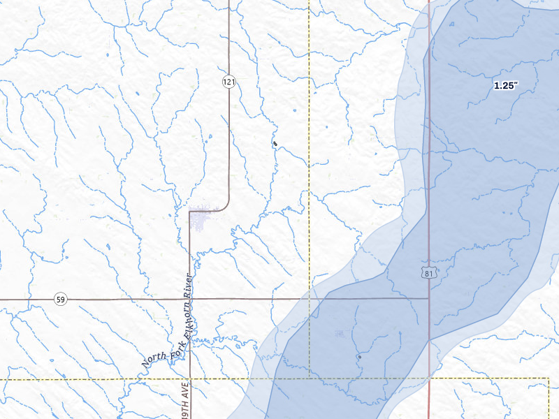 NEXRAD radar-signature map of the hail storm over Wausa, NE on Jun 30, 2026
