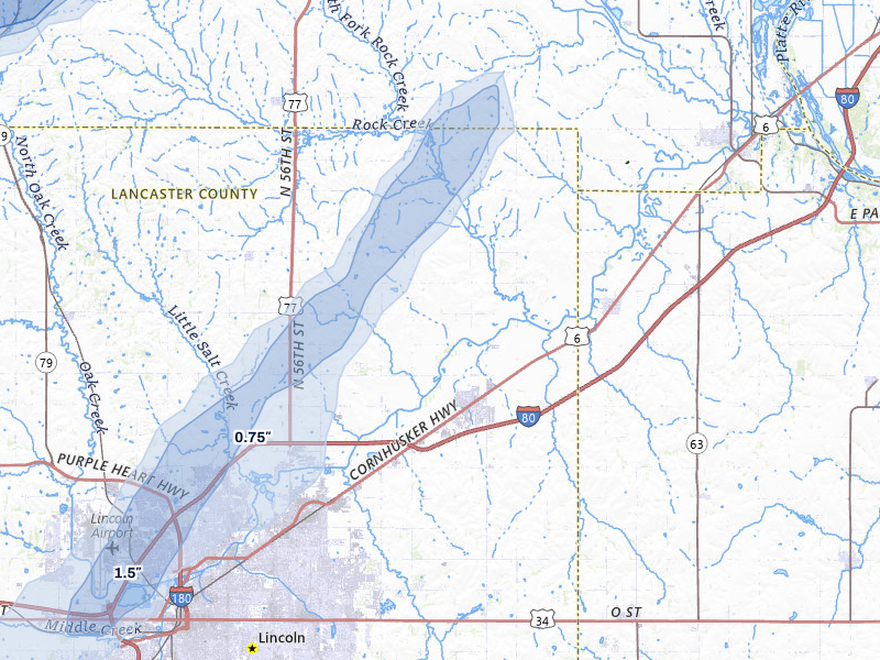 NEXRAD radar-signature map of the hail storm over Waverly, NE on May 18, 2026