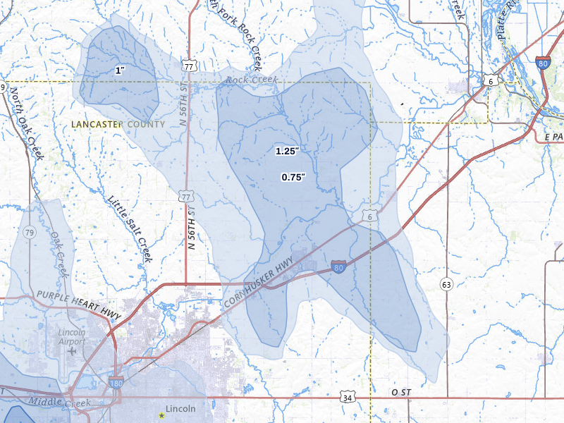 NEXRAD radar-signature map of the hail storm over Waverly, NE on Jun 1, 2026