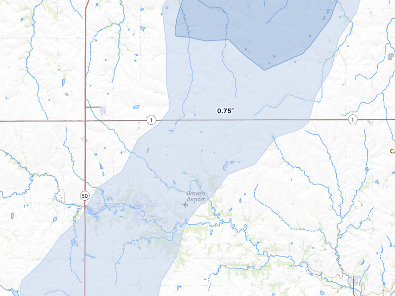 NEXRAD radar-signature map of the hail storm over Weeping Water, NE on Mar 5, 2026