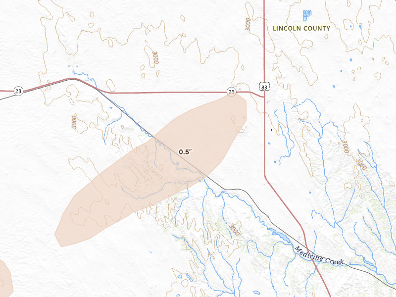 Radar-estimated hail-size map of the storm over Wellfleet, NE on Jun 8, 2026