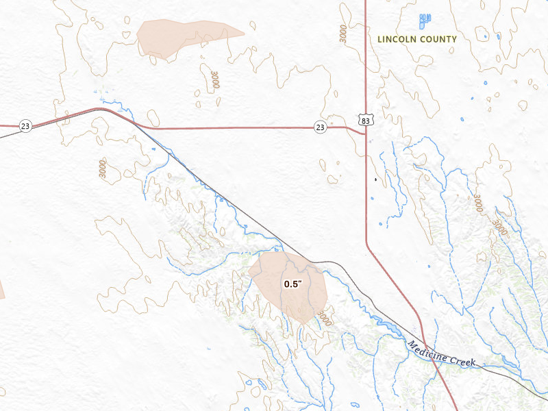 Radar-estimated hail-size map of the storm over Wellfleet, NE on Jul 9, 2026