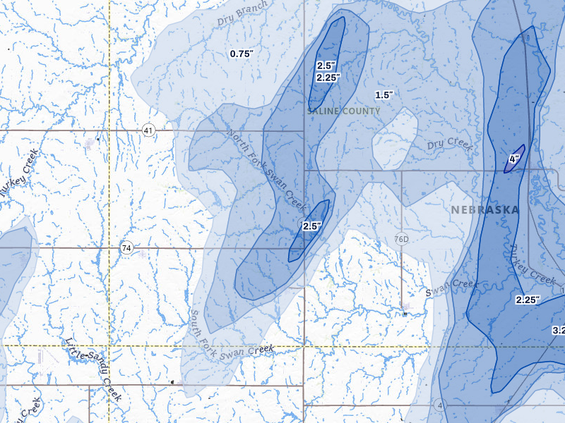 NEXRAD radar-signature map of the hail storm over Western, NE on May 16, 2026
