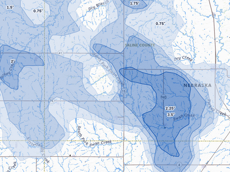 NEXRAD radar-signature map of the hail storm over Western, NE on Jun 5, 2026