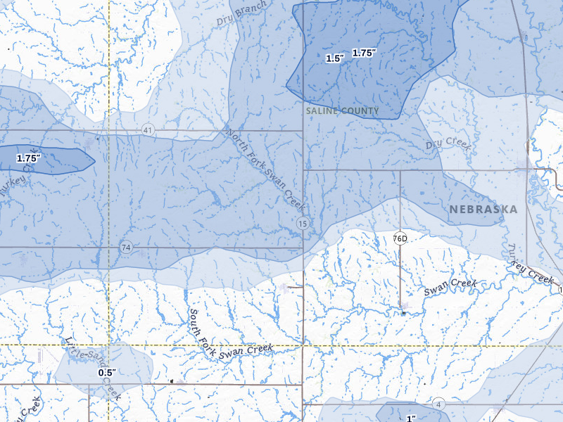 NEXRAD radar-signature map of the hail storm over Western, NE on Jul 3, 2026