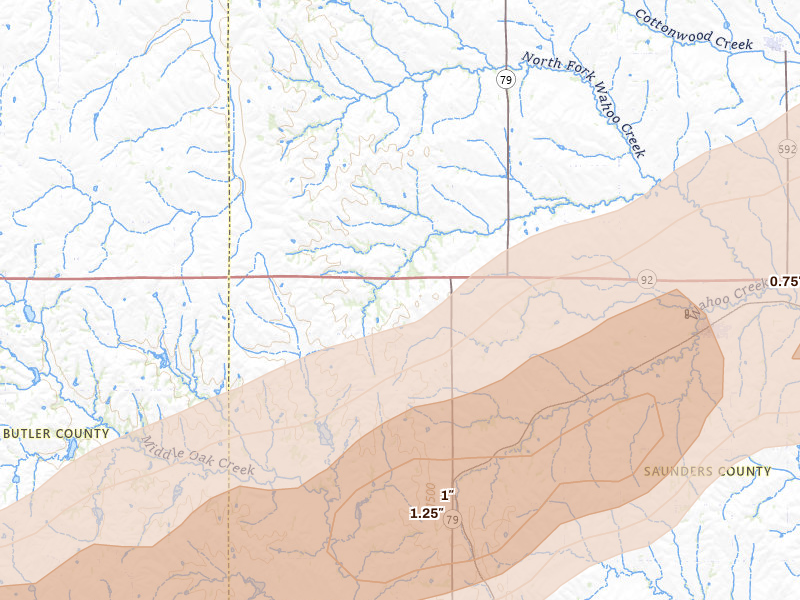 Radar-estimated hail-size map of the storm over Weston, NE