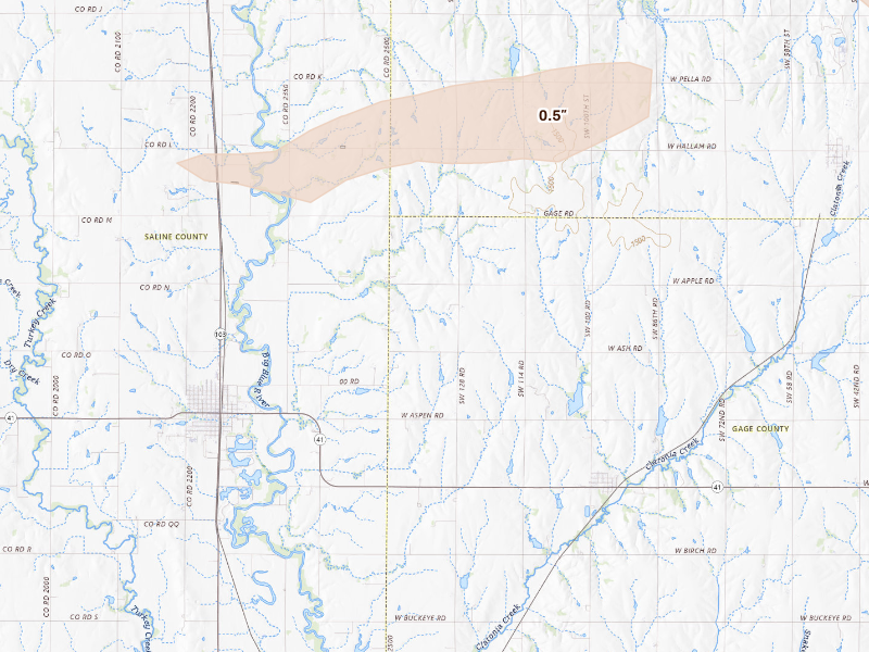 Radar-estimated hail-size map of the storm over Wilber, NE